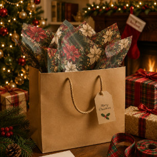 Elegant Burgundy Plaid & Poinsettia Christmas Tissue Paper