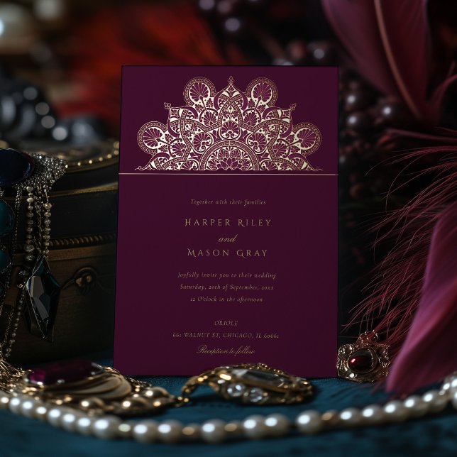 Elegant Burgundy Plum Gold Foil Mandala Wedding (Creator Uploaded)