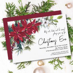 Elegant Burgundy Poinsettia Christmas Eve Invitation