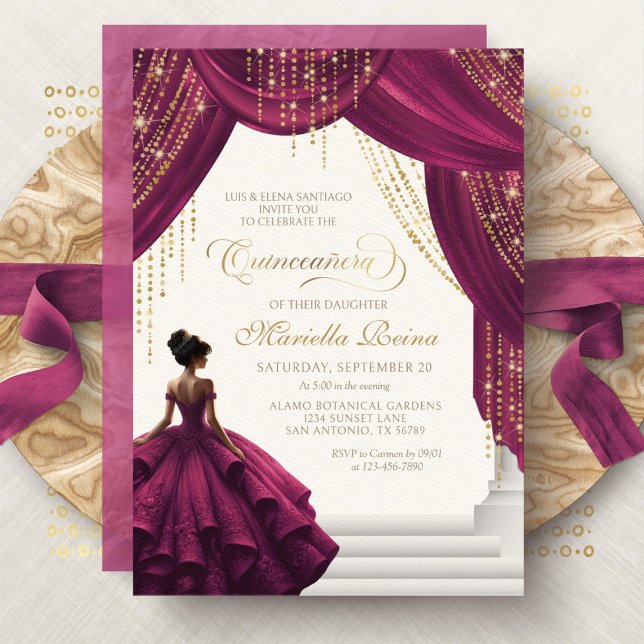 Elegant Burgundy Princess Dress Quinceanera Invitation (Creator Uploaded)