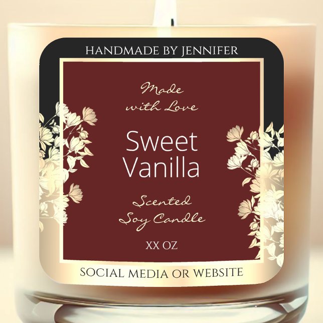 Elegant Burgundy Product Labels Floral Gold Frame (Creator Uploaded)