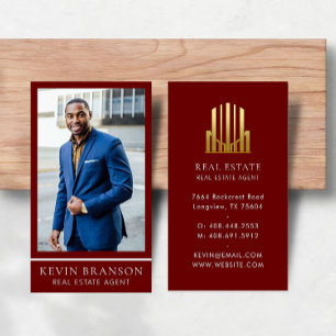 Elegant Burgundy Real Estate Business Card