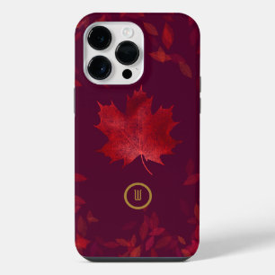 Elegant Burgundy Red and Gold Autumn Leaves iPhone 14 Pro Max Case