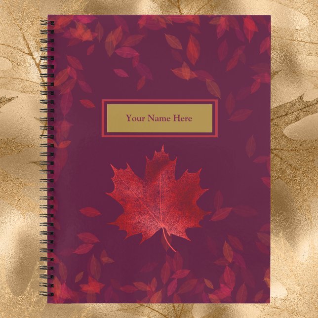 Elegant Burgundy Red and Gold Autumn Leaves Notebook (Creator Uploaded)