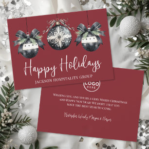 Elegant Burgundy Red Business Logo Christmas Holiday Card