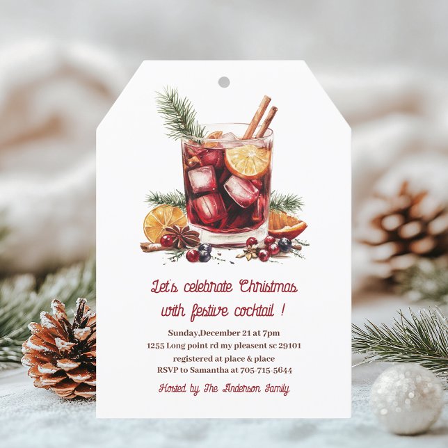 Elegant Burgundy Red Christmas Cocktail Party  Invitation (Creator Uploaded)