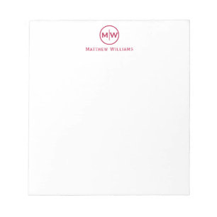 Elegant Burgundy Red Circle Two Monogram Initial Notepad