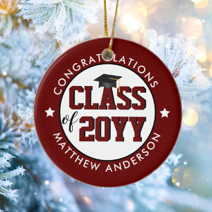 Elegant Burgundy Red Class of 2026 Graduation Ceramic Tree Decoration