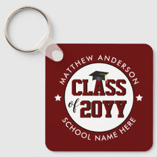 Elegant Burgundy Red Class of 2026 Graduation Key Ring
