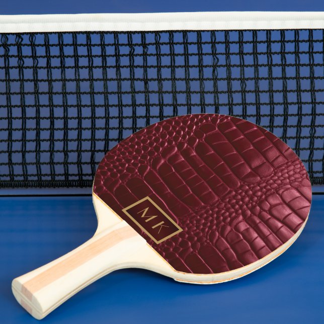 Elegant Burgundy Red Faux Crocodile  Ping Pong Paddle (Insitu)