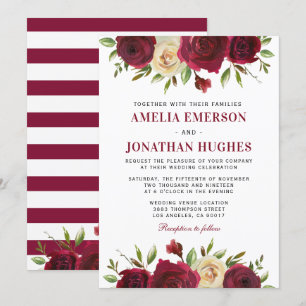 Elegant Burgundy Red Floral Fall Winter Wedding Invitation