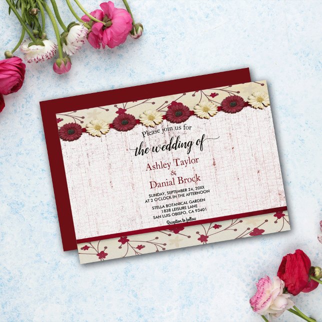 Elegant Burgundy Red Floral Frame Summer Wedding Invitation (Creator Uploaded)