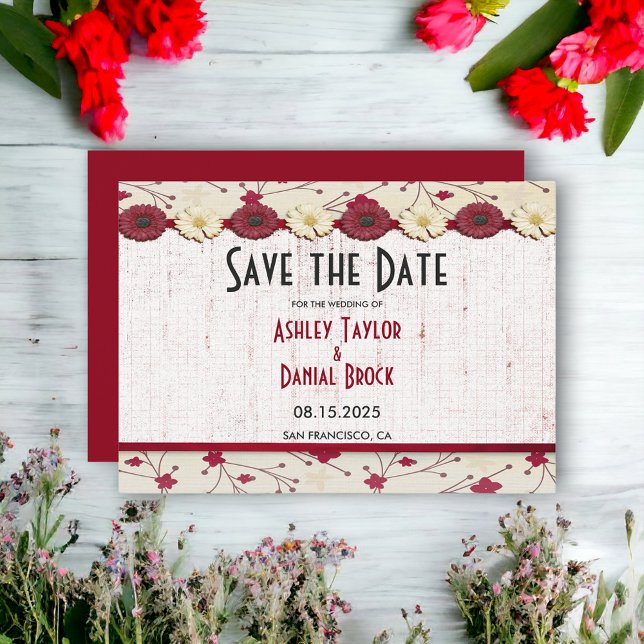 Elegant Burgundy Red Floral Frame Summer Wedding Save The Date (Creator Uploaded)