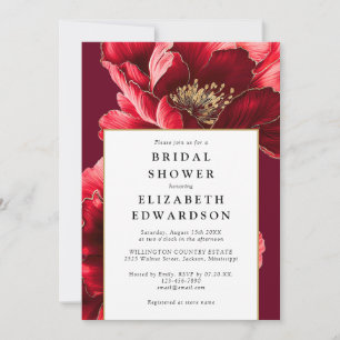 Elegant Burgundy Red Floral QR Code Bridal Shower Invitation