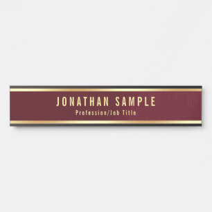 Elegant Burgundy Red Glamour Gold Colour Text Long Door Sign