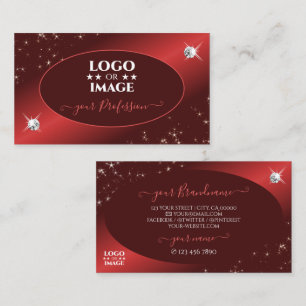 Elegant Burgundy Red Glitter Stars Jewels Add Logo Business Card