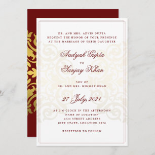 Elegant Burgundy Red Gold Mandala Indian Wedding Invitation