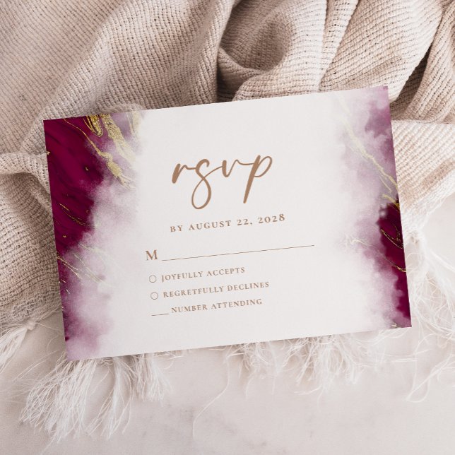 Elegant Burgundy Red Gold Marble RSVP Card (Creator Uploaded)