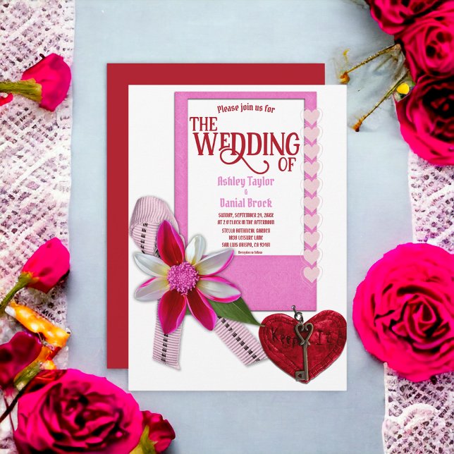 Elegant Burgundy Red Heart Romantic Formal Wedding Invitation (Creator Uploaded)