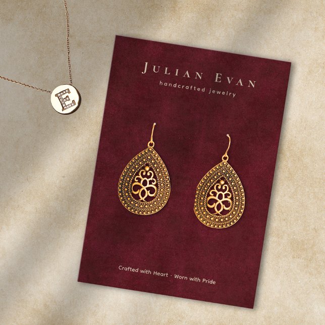 Elegant Burgundy Red Jewellery Earring Display Business Card (Elegant Burgundy Red Jewelry Earring Display Business Card)