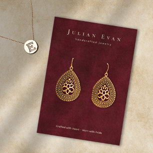 Elegant Burgundy Red Jewelry Earring Display Business Card