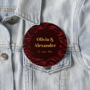 Elegant Burgundy Red Marble Waves with Gold Accent 10 Cm Round Badge