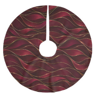 Elegant Burgundy Red Marble Waves with Gold Accent Brushed Polyester Tree Skirt