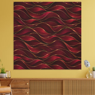 Elegant Burgundy Red Marble Waves with Gold Accent Canvas Print
