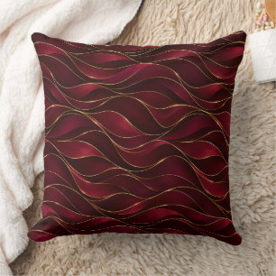 Elegant Burgundy Red Marble Waves with Gold Accent Cushion