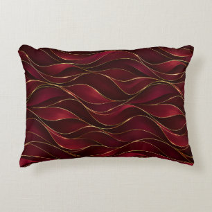 Elegant Burgundy Red Marble Waves with Gold Accent Decorative Cushion