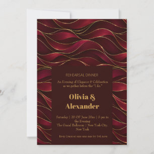 Elegant Burgundy Red Marble Waves with Gold Accent Invitation