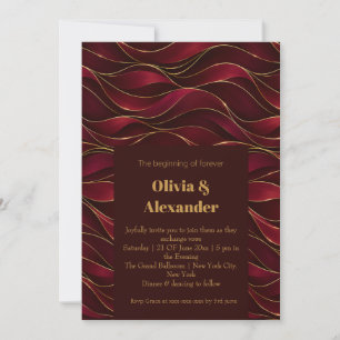 Elegant Burgundy Red Marble Waves with Gold Accent Invitation