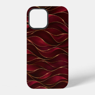 Elegant Burgundy Red Marble Waves with Gold Accent iPhone 12 Case