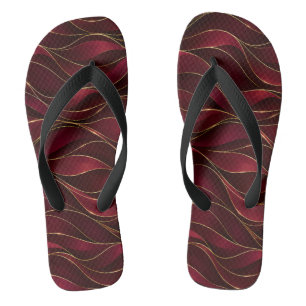 Elegant Burgundy Red Marble Waves with Gold Accent Jandals