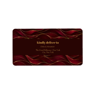 Elegant Burgundy Red Marble Waves with Gold Accent Label