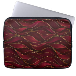 Elegant Burgundy Red Marble Waves with Gold Accent Laptop Sleeve