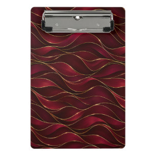 Elegant Burgundy Red Marble Waves with Gold Accent Mini Clipboard