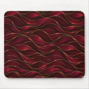 Elegant Burgundy Red Marble Waves with Gold Accent Mouse Pad