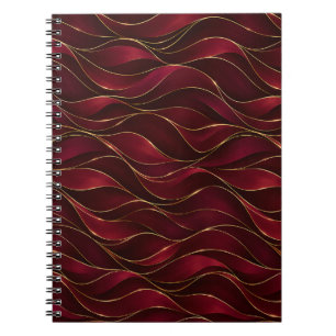 Elegant Burgundy Red Marble Waves with Gold Accent Notebook