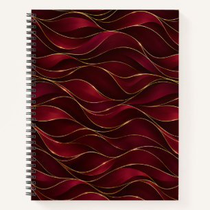Elegant Burgundy Red Marble Waves with Gold Accent Notebook