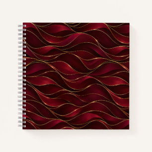 Elegant Burgundy Red Marble Waves with Gold Accent Notebook