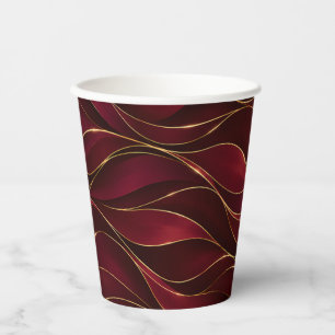 Elegant Burgundy Red Marble Waves with Gold Accent Paper Cups