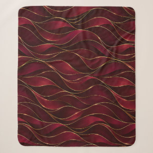 Elegant Burgundy Red Marble Waves with Gold Accent Sherpa Blanket