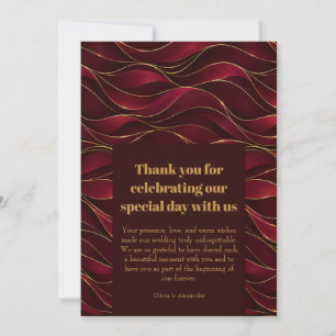 Elegant Burgundy Red Marble Waves with Gold Accent Thank You Card