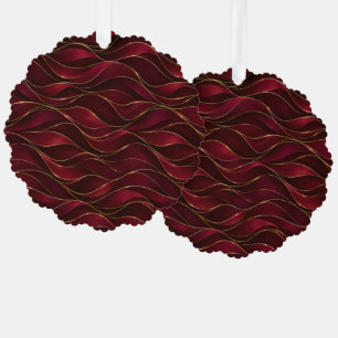 Elegant Burgundy Red Marble Waves with Gold Accent Tree Decoration Card