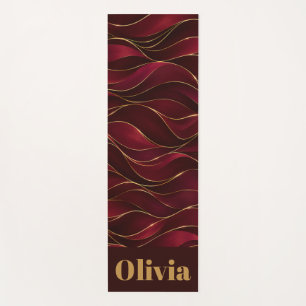 Elegant Burgundy Red Marble Waves with Gold Accent Yoga Mat