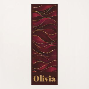 Elegant Burgundy Red Marble Waves with Gold Accent Yoga Mat