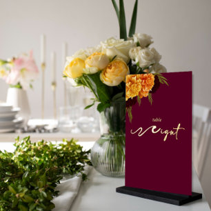 Elegant Burgundy Red  "MARIGOLD" Table Number