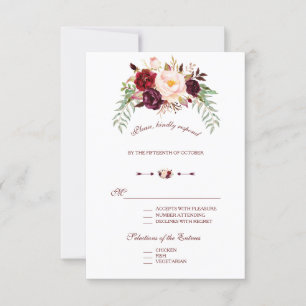 Elegant Burgundy Red Marsala Floral Wedding RSVP Card