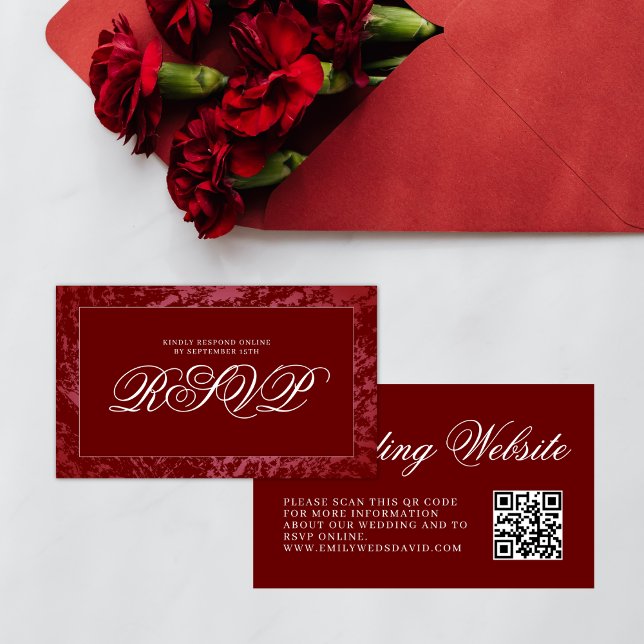 Elegant Burgundy Red QR RSVP  Enclosure Card (Creator Uploaded)